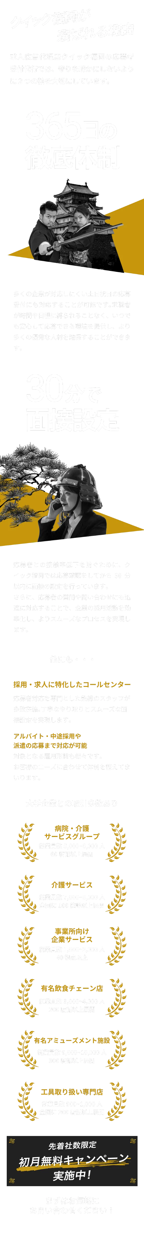 365日応募受付に特化したコールセンター、応募から30分以内に面接の日程を調整、面接予約の平均改善率20％