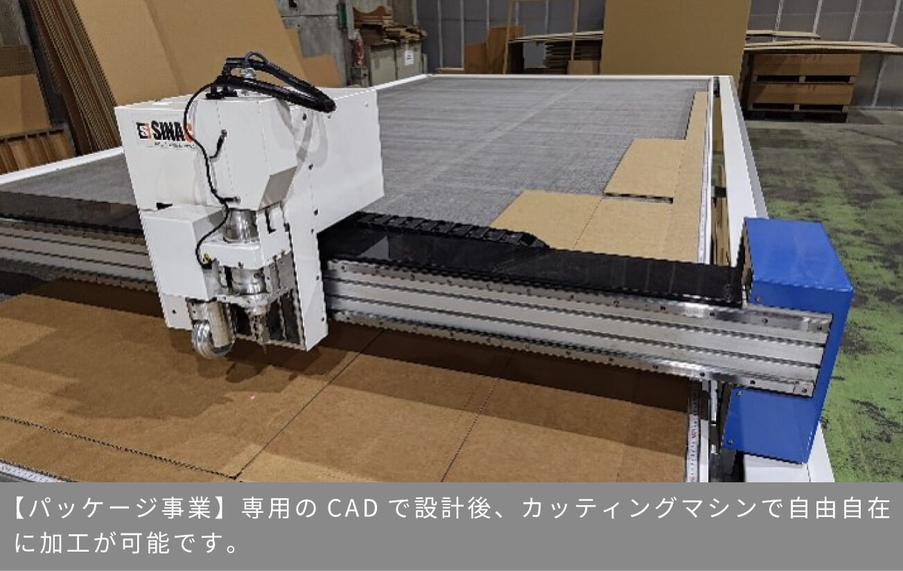  【パッケージ事業】マルチカッティングマシンでは、種類・素材問わず自由自在に加工が可能です。
